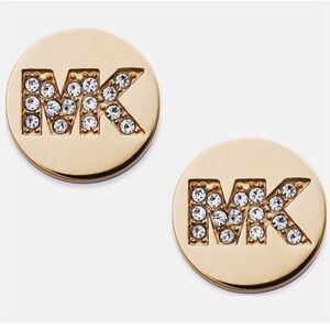 Michael Kors Gold Tone Stud Earrings with Pave MK Crystals